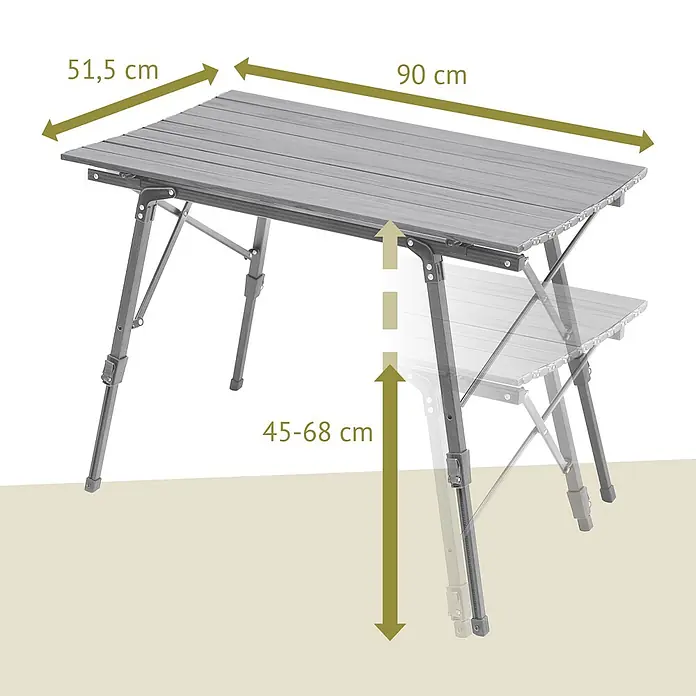 SVITA Campingtisch - L x B x H: 90 x 51,5 x 68 cm, Silber - Grauer Aluminium-Klapptisch für Camping, höhenverstellbar von 45-68 cm, Maße 90x51,5 cm.