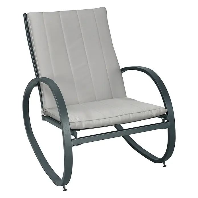 SVITA Garten-Schaukelstuhl EIBY DELUXE - 1 Stk., 50 % Polyester, 50 % Stahl, Hellgrau, B x T x H: 65 x 88 x 87 cm - Grauer Metall-Schaukelstuhl mit hellgrauen, gesteppten Kissen.
