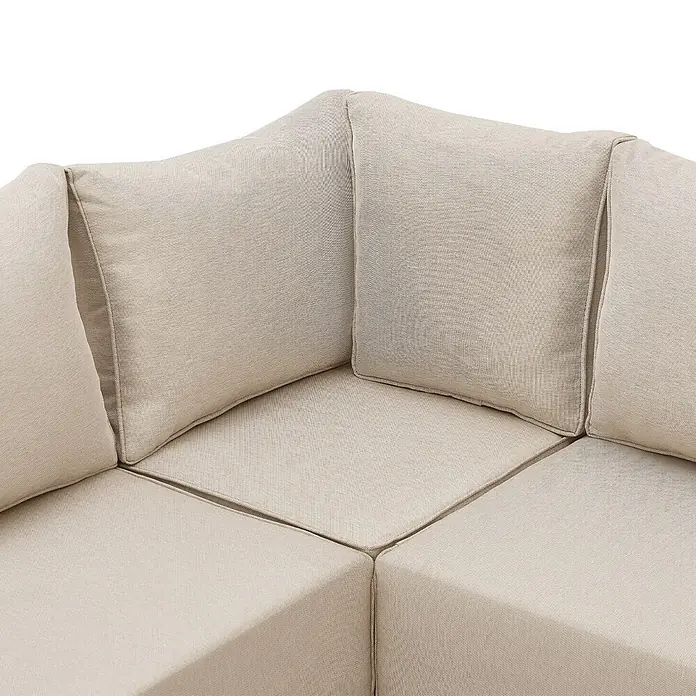 SVITA Loungemöbel-Set MALIBU Modulare Outdoor Lounge - 6 -tlg., 50 % Polyester, 50 % Stahl, Beige, Grau - Nahaufnahme einer beigen modularen Outdoor-Sofa-Ecke mit strukturiertem Stoffbezug für Sitz- und Rückenpolster.