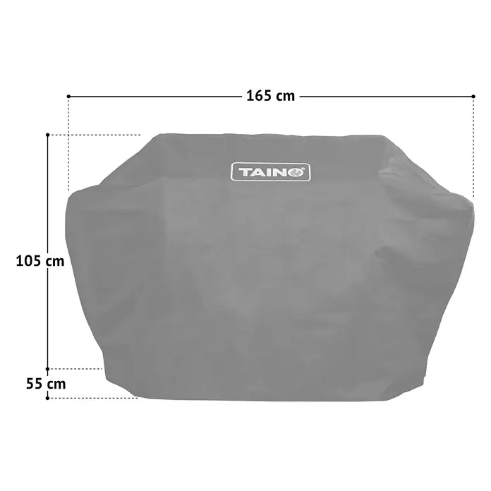 TAINO Grill-Schutzhülle Abdeckhaube 165x55x105cm (BxTxH) - Schwarz - Graue Taino Grillabdeckung, Maße 165 cm Länge und 105 cm Höhe.