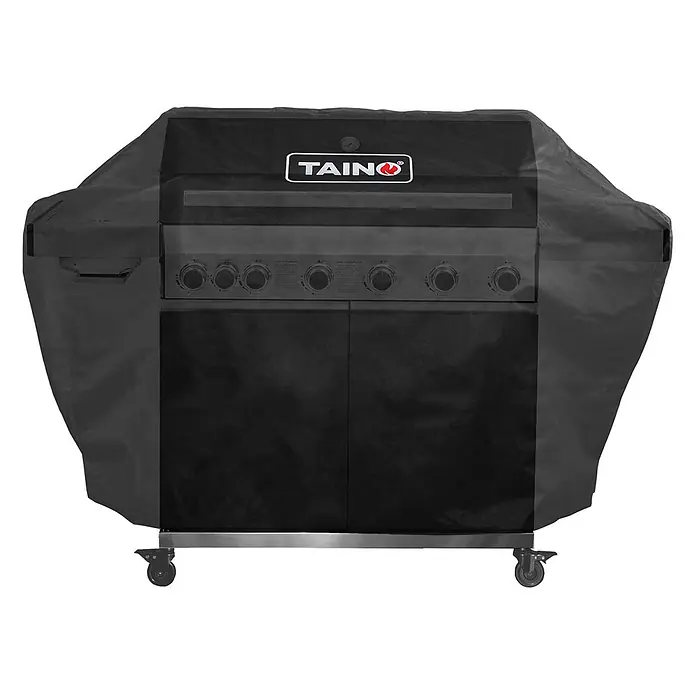 TAINO Grill-Schutzhülle Abdeckhaube 165x55x105cm (BxTxH) - Schwarz - Schwarze TAINQ Grillabdeckung schützt einen Gasgrill mit sechs Reglern, zwei Schranktüren und Rollen.