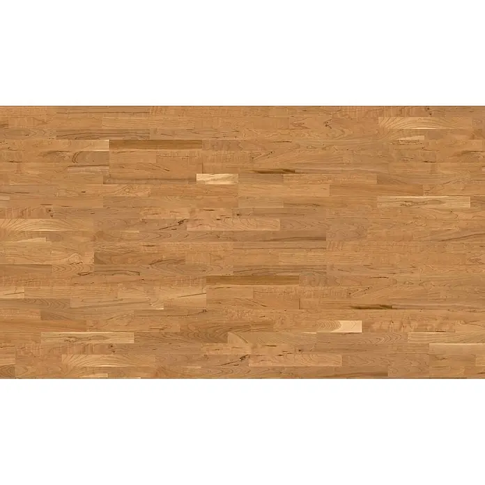 Living by Haro Parkett - Amerikanischer Kirschbaum, Schiffsboden, 2.200 x 180 x 13,5 mm - Helle braune Holzfußboden mit Naturmaserung im versetzten Dielenmuster.