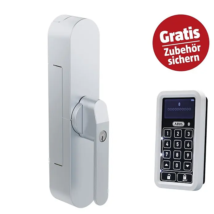Abus Funk-Türschlossantrieb Wintecto one FCA4100 S - Geeignet für: Fenster, Silber, Bedienung: Über App - Silbernes elektronisches Türschloss mit Zylinder und separatem ABUS Tastenfeld.