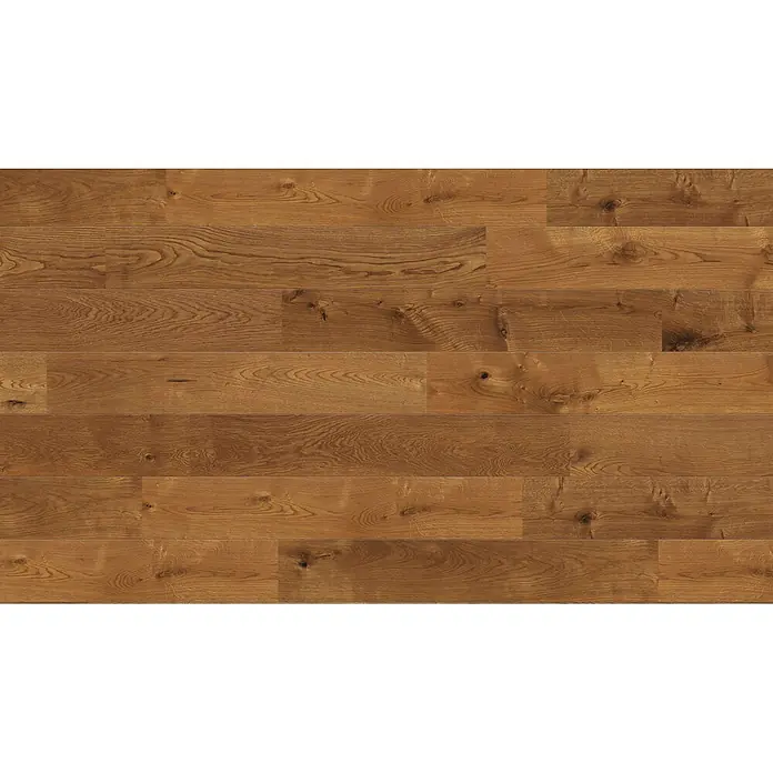 Living by Haro Parkett - Eiche Mokkabraun, Landhausdiele, 1.085 x 173 x 12 mm - Warme braune Eichenholz-Dielen mit natürlicher Holzmaserung und Ästen.