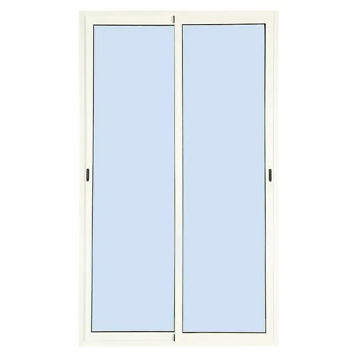 Solid Elements Balconera corredera de aluminio - 120 x 200 cm, Blanco - Un par de puertas correderas de vidrio blancas con manijas en los lados. El vidrio es claro y permite el paso de la luz.
