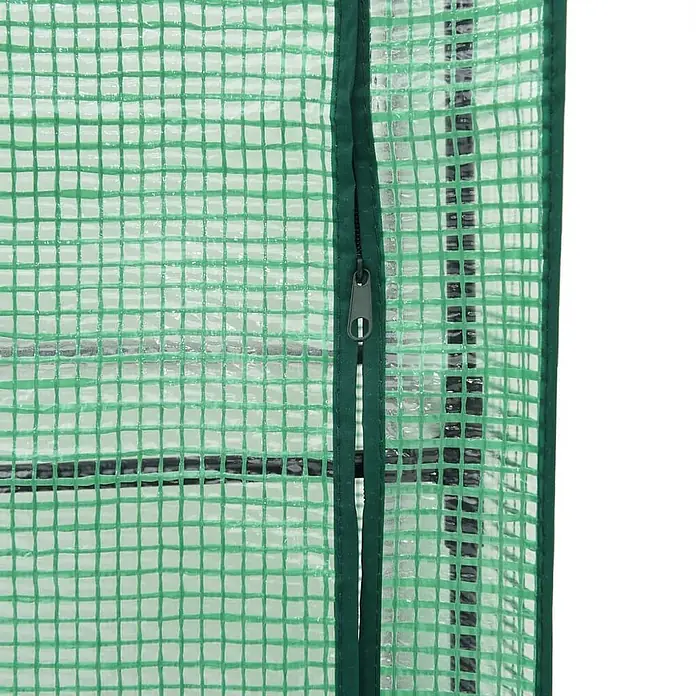 Furnicato Hochbeet Inklusive Gewächshaus-Aufsatz - 40 x 40 x 110 cm, Kunststoff, Braun - Nahaufnahme einer grünen, gitterverstärkten, durchscheinenden Gewächshausabdeckung mit Reißverschluss.