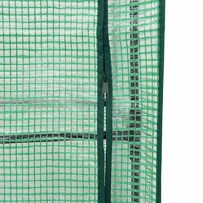 Furnicato Hochbeet Inklusive Gewächshaus-Aufsatz - 160 x 40 x 110 cm, Kunststoff, Weiß - Nahaufnahme einer grünen, gitterverstärkten transparenten Gewächshausabdeckung mit mittigem Reißverschluss.