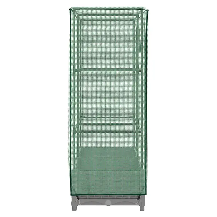 Furnicato Hochbeet Inklusive Gewächshaus-Aufsatz - 80 x 40 x 123 cm, Kunststoff, Hellgrau - Grünes Netz-Gewächshaus mit Metallrahmen und grauem erhöhtem Sockel.