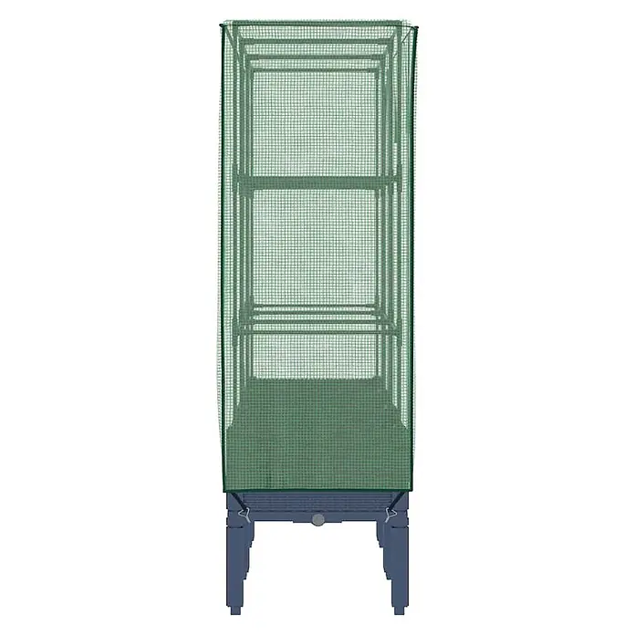 Furnicato Hochbeet Inklusive Gewächshaus-Aufsatz - 120 x 40 x 140 cm, Kunststoff, Blaugrau - Hohes Mini-Gewächshaus mit grüner Netzabdeckung, Metallrahmen und dunkelblauem erhöhtem Sockel.