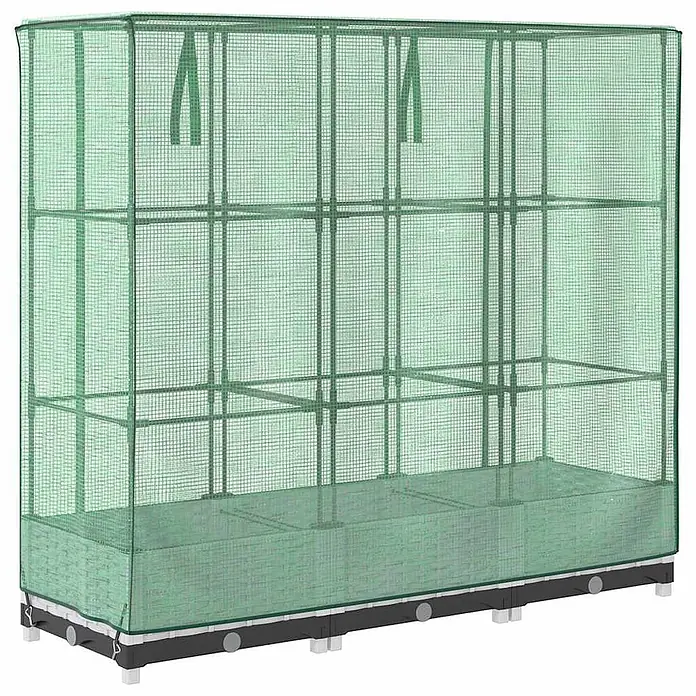 Furnicato Hochbeet Inklusive Gewächshaus-Aufsatz - 120 x 40 x 110 cm, Kunststoff, Weiß - Grünes Mini-Gewächshaus mit Netzabdeckung und Innenregalen für den Pflanzenanbau.