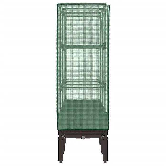 Furnicato Hochbeet Inklusive Gewächshaus-Aufsatz - 120 x 40 x 110 cm, Kunststoff, Braun - Hohes, schmales Gewächshaus mit grünem Netzbezug, Einlegeböden und dunklem Hochbeetunterteil.