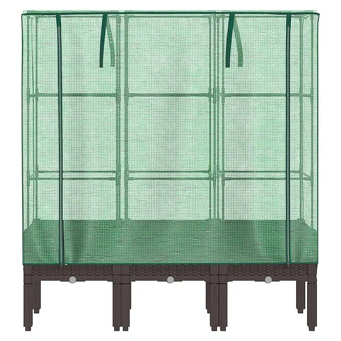 Furnicato Hochbeet Inklusive Gewächshaus-Aufsatz - 120 x 40 x 110 cm, Kunststoff, Braun - Braunes Hochbeet mit grünem transparentem Gewächshausüberzug.
