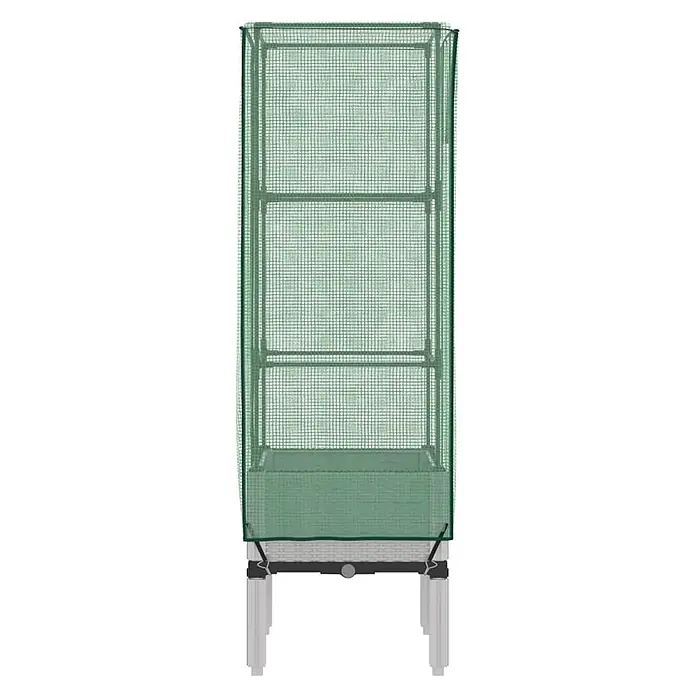 Furnicato Hochbeet Inklusive Gewächshaus-Aufsatz - 40 x 40 x 140 cm, Kunststoff, Weiß - Hohes grünes Mini-Gewächshaus mit Netzabdeckung, Regalen und erhöhtem Pflanzkasten auf weißem Untergestell.