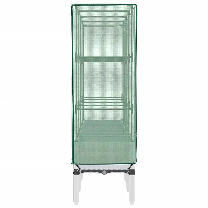 Furnicato Hochbeet Inklusive Gewächshaus-Aufsatz - 160 x 40 x 110 cm, Kunststoff, Weiß - Hohes grünes Netz-Gewächshaus mit mehreren Etagen auf weißem Untergestell, zum Pflanzenanbau.