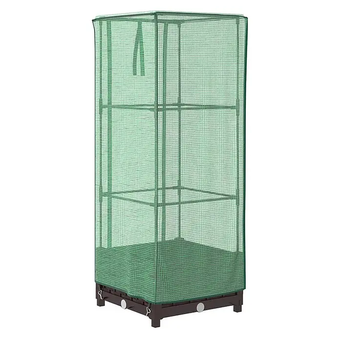 Furnicato Hochbeet Inklusive Gewächshaus-Aufsatz - 40 x 40 x 110 cm, Kunststoff, Braun - Hohes grünes Netz-Gewächshaus mit transparenter Abdeckung über Metallrahmen, auf dunkler Basis, zur Pflanzenzucht.