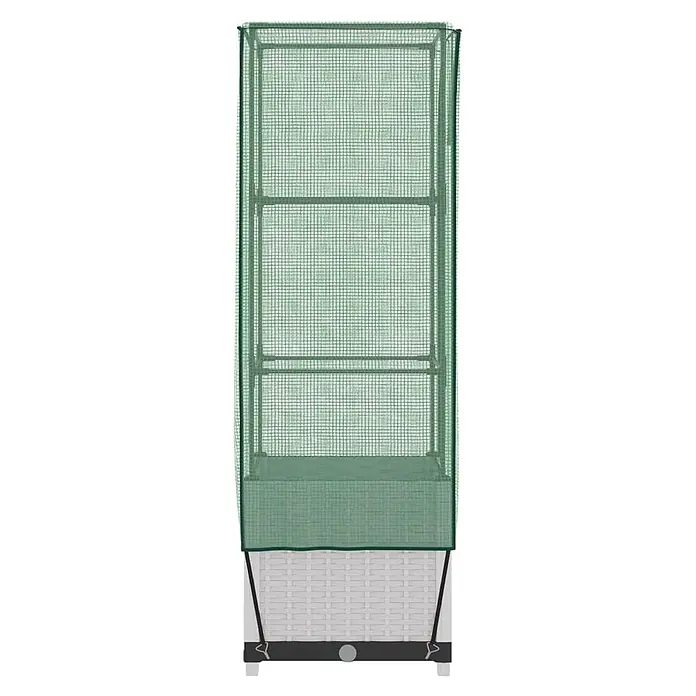 Furnicato Hochbeet Inklusive Gewächshaus-Aufsatz - 40 x 40 x 139 cm, Kunststoff, Weiß - Grünes Gewächshaus mit Netzbezug und Metallrahmen, auf weißer Basis mit Gurten. Zum Pflanzen geeignet.