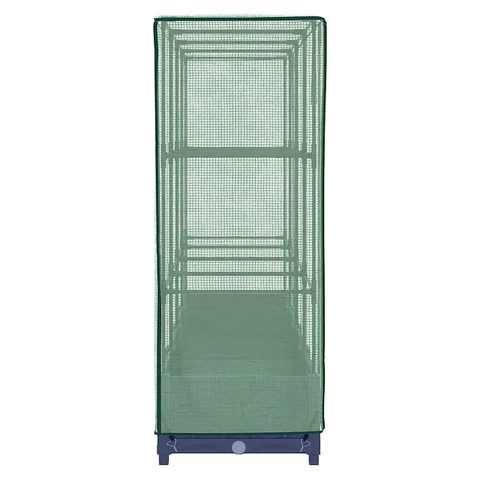Furnicato Hochbeet Inklusive Gewächshaus-Aufsatz - 160 x 40 x 123 cm, Kunststoff, Blaugrau - Grünes Netz-Mini-Gewächshaus mit Metallrahmen und dunkelblauem Sockel, ideal für Pflanzenzucht.