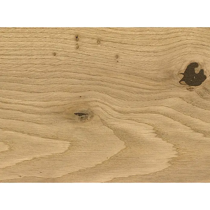 Living by Haro Parkett - Eiche pure strukturiert Naturöl, Landhausdiele, 2.200 x 180 x 12 mm - Helles braunes Holzpaneel mit natürlicher Maserung und dunklen Ästen.