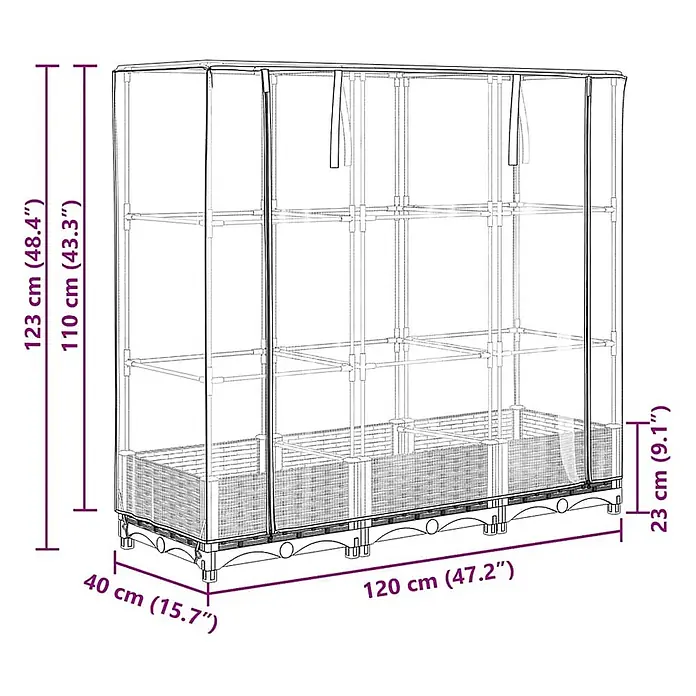 Furnicato Hochbeet Inklusive Gewächshaus-Aufsatz - 120 x 40 x 110 cm, Kunststoff, Hellgrau - Transparenter Minigewächshaus mit Metallrahmen, Regalen und integrierten Pflanzbeeten.