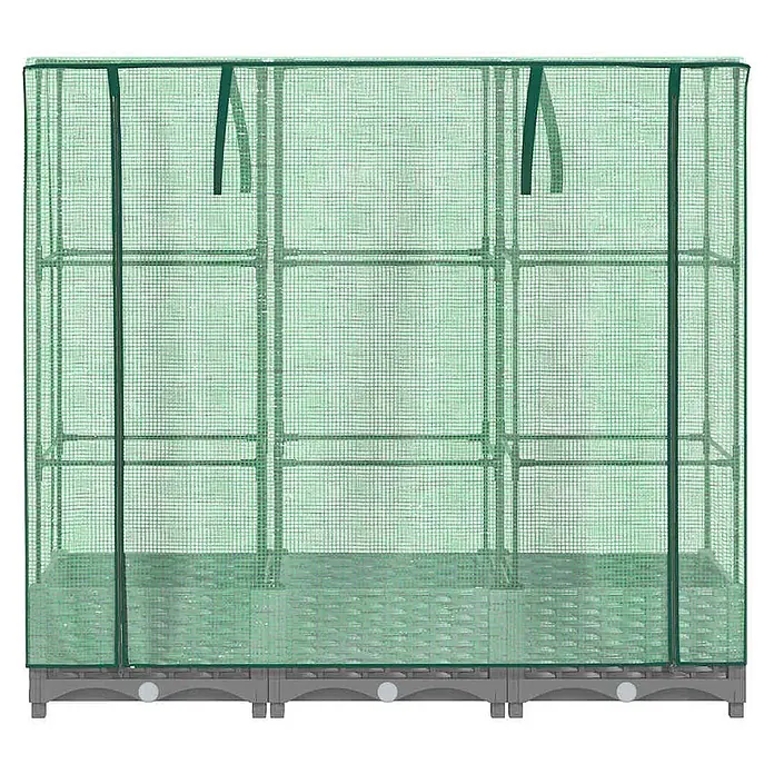Furnicato Hochbeet Inklusive Gewächshaus-Aufsatz - 120 x 40 x 110 cm, Kunststoff, Hellgrau - Grünes tragbares Gewächshaus mit durchscheinender Netzabdeckung und mehreren Regalebenen.