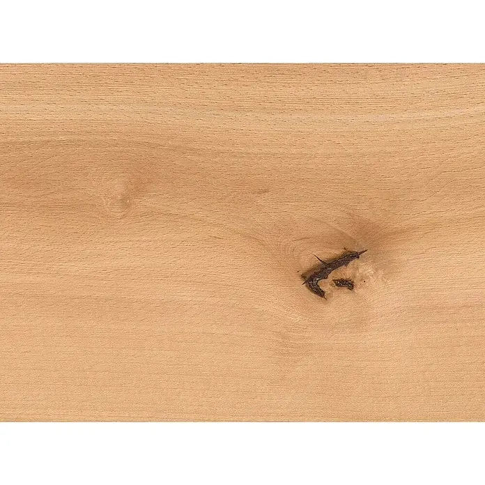 Living by Haro Parkett - Buche gedämpft, Landhausdiele, 2.200 x 180 x 13,5 mm - Helle Naturholzstruktur mit sichtbarer Maserung und einem dunklen Ast.
