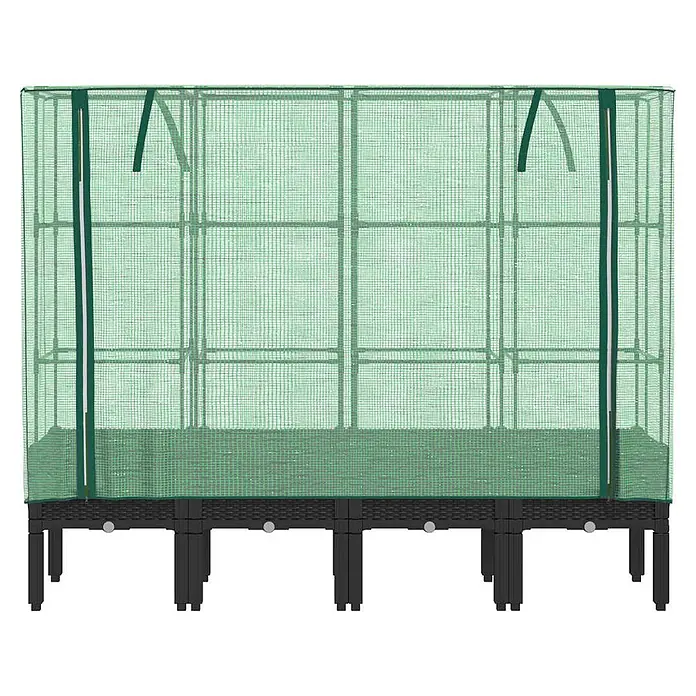Furnicato Hochbeet Inklusive Gewächshaus-Aufsatz - 160 x 40 x 110 cm, Kunststoff, Schwarz - Dunkelbraunes Hochbeet mit Gewächshausabdeckung auf Beinen, ideal für Pflanzenzucht.
