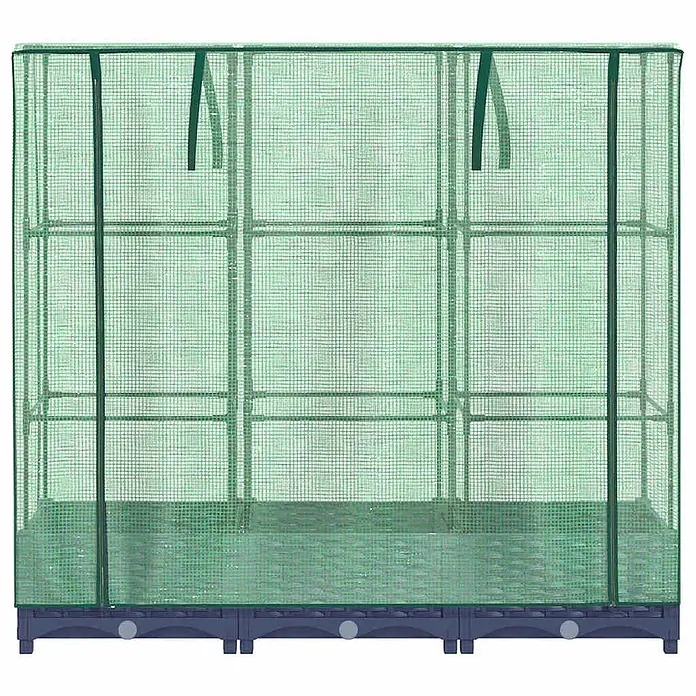 Furnicato Hochbeet Inklusive Gewächshaus-Aufsatz - 120 x 40 x 123 cm, Kunststoff, Blaugrau - Grünes tragbares Mini-Gewächshaus mit Netzabdeckung und internen Regalen, auf dunkler Basis für Pflanzenzucht.