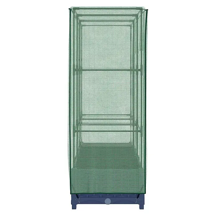 Furnicato Hochbeet Inklusive Gewächshaus-Aufsatz - 120 x 40 x 123 cm, Kunststoff, Blaugrau - Grünes Mini-Gewächshaus mit Gittergewebe, Metallrahmen und dunkelblauem Sockel, ideal für die Pflanzenzucht.