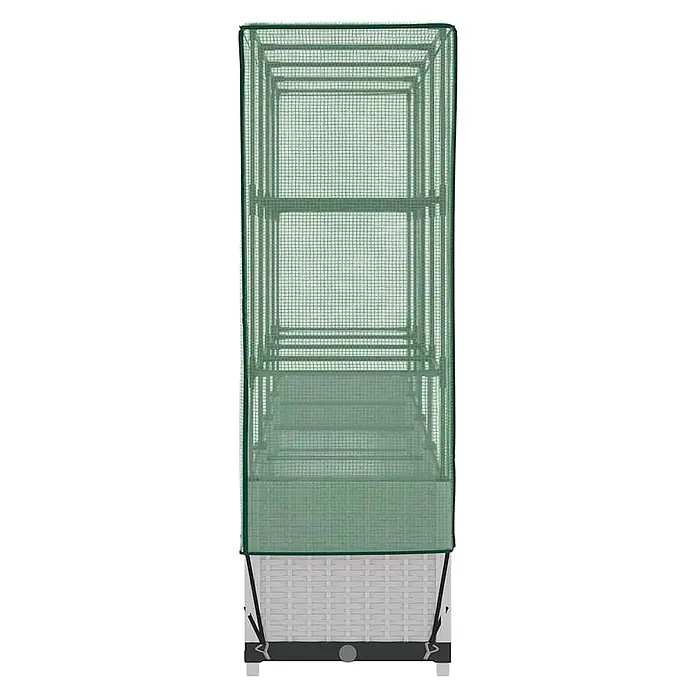 Furnicato Hochbeet Inklusive Gewächshaus-Aufsatz - 160 x 40 x 110 cm, Kunststoff, Weiß - Hohe grüne Gitter-Minigewächshausabdeckung über einem weißen geflochtenen Pflanzgefäß.