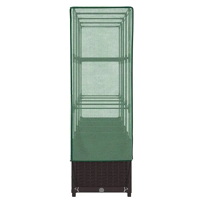 Furnicato Hochbeet Inklusive Gewächshaus-Aufsatz - 160 x 40 x 110 cm, Kunststoff, Braun - Braunes Hochbeet mit grünem Netz-Mini-Gewächshaus für Pflanzenanbau.