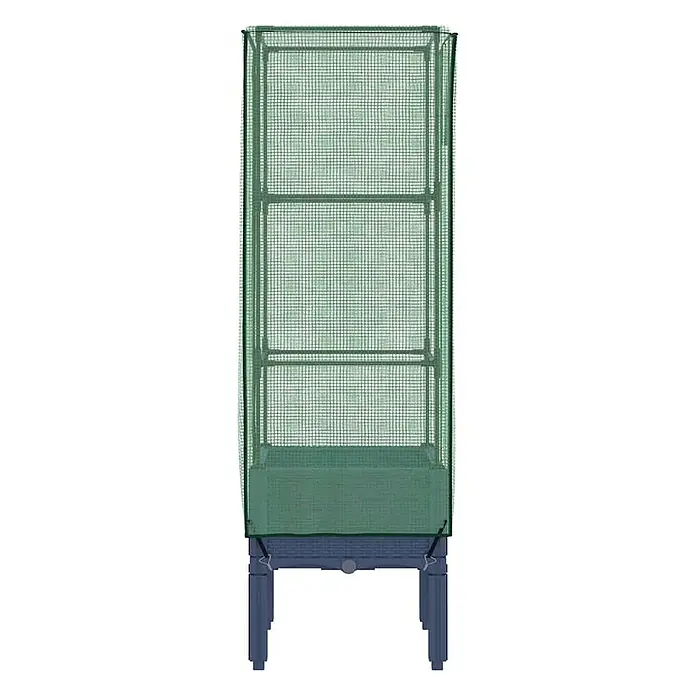 Furnicato Hochbeet Inklusive Gewächshaus-Aufsatz - 40 x 40 x 140 cm, Kunststoff, Blaugrau - Hohes grünes Gitter-Minigewächshaus mit Metallrahmen, auf dunkelblauem Hochbeet.