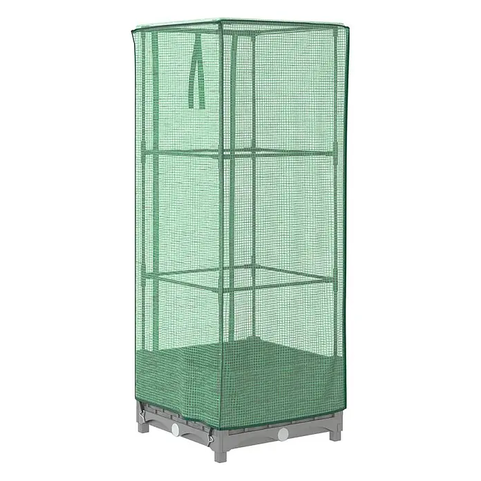 Furnicato Hochbeet Inklusive Gewächshaus-Aufsatz - 40 x 40 x 110 cm, Kunststoff, Hellgrau - Hohes, grünes Netz-Gewächshaus mit grauem erhöhtem Sockel.