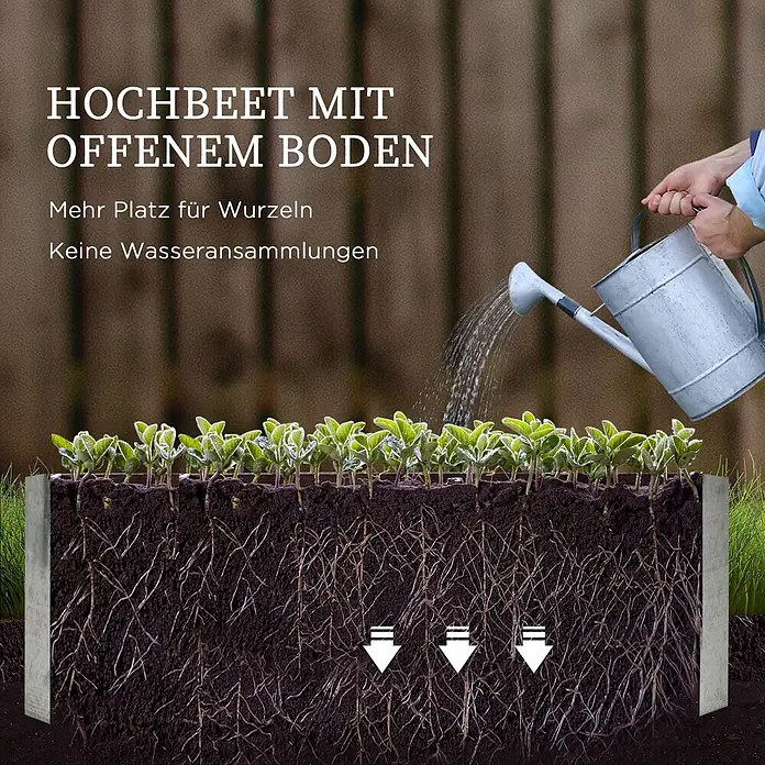 Furnicato Hochbeet Inklusive Gewächshaus-Aufsatz - 53 x 53 x 90 cm, Verbundwerkstoff, Silber - Hochbeet mit offenem Boden für tiefes Wurzelwachstum und exzellente Drainage, verhindert Wasseransammlungen.