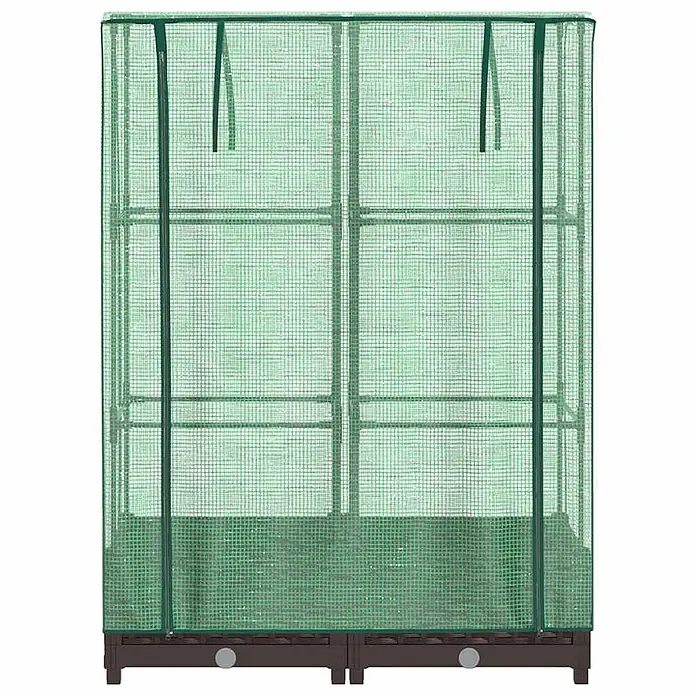Furnicato Hochbeet Inklusive Gewächshaus-Aufsatz - 80 x 40 x 110 cm, Kunststoff, Braun - Tragbares grünes Netz-Gewächshaus mit dunkelbrauner Basis zum Kultivieren von Pflanzen.