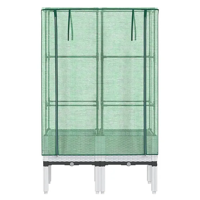 Furnicato Hochbeet Inklusive Gewächshaus-Aufsatz - 80 x 40 x 110 cm, Kunststoff, Weiß - Grünes Gitter-Minigewächshaus auf einem weißen Hochbeet mit Beinen zum Pflanzenschutz.