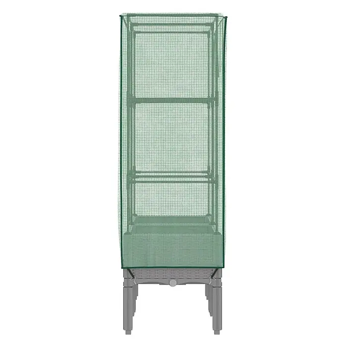 Furnicato Hochbeet Inklusive Gewächshaus-Aufsatz - 80 x 40 x 110 cm, Kunststoff, Hellgrau - Hohes grünes Netz-Pflanzenhaus mit Metallrahmen auf erhöhtem grauem Pflanzkasten.