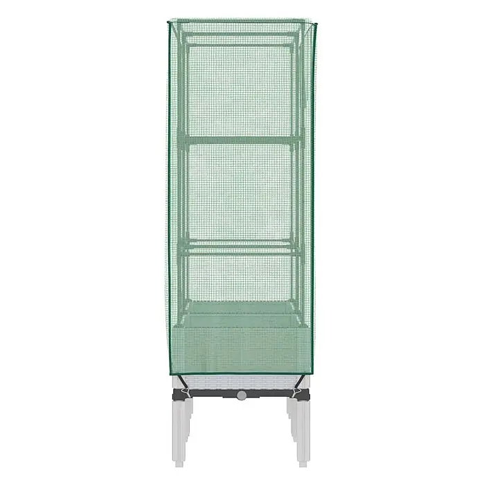 Furnicato Hochbeet Inklusive Gewächshaus-Aufsatz - 80 x 40 x 110 cm, Kunststoff, Weiß - Grünes, durchscheinendes Mini-Gewächshaus mit Regalen auf weißen Beinen.