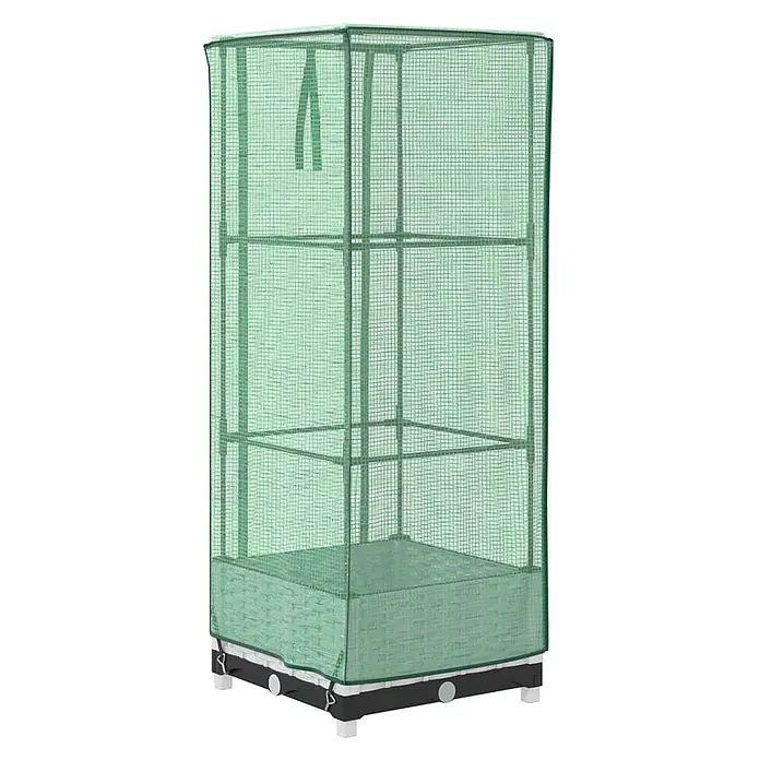 Furnicato Hochbeet Inklusive Gewächshaus-Aufsatz - 40 x 40 x 110 cm, Kunststoff, Weiß - Hohes grünes Netz-Gewächshaus mit sichtbaren Regalen und dunkler Basis.