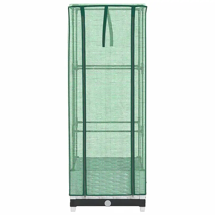 Furnicato Hochbeet Inklusive Gewächshaus-Aufsatz - 40 x 40 x 110 cm, Kunststoff, Weiß - Hohes, schmales grünes Mini-Gewächshaus mit transparenter Gitterabdeckung und Regalböden, auf dunklem Sockel.
