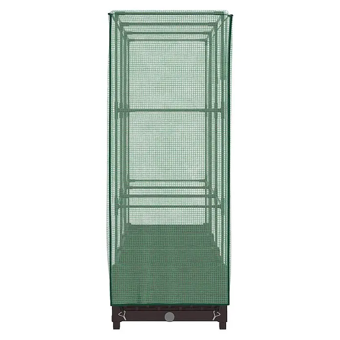 Furnicato Hochbeet Inklusive Gewächshaus-Aufsatz - 120 x 40 x 123 cm, Kunststoff, Braun - Grünes Gewächshaus aus Netzgewebe mit Einlegeböden und braunem Sockel.