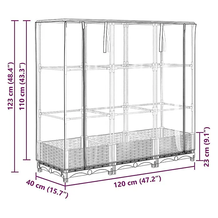 Furnicato Hochbeet Inklusive Gewächshaus-Aufsatz - 120 x 40 x 123 cm, Kunststoff, Braun - Transparentes Gewächshaus mit Metallrahmen und mehreren Regalböden zur Pflanzenzucht.