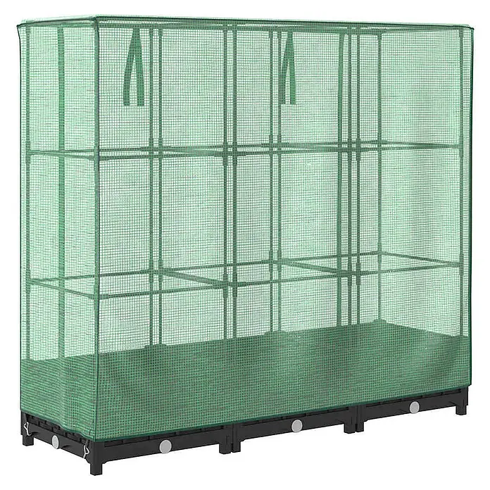 Furnicato Hochbeet Inklusive Gewächshaus-Aufsatz - 120 x 40 x 123 cm, Kunststoff, Schwarz - Grünes tragbares Gewächshaus mit transparenter Netzabdeckung und dunklem Sockel für Pflanzenschutz.