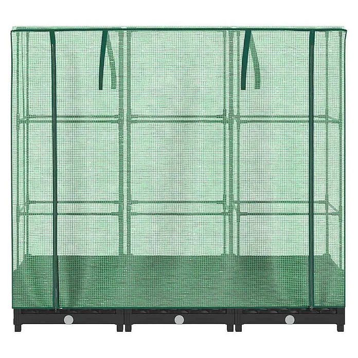Furnicato Hochbeet Inklusive Gewächshaus-Aufsatz - 120 x 40 x 123 cm, Kunststoff, Schwarz - Grünes tragbares Gewächshaus mit Netzabdeckung und schwarzem Boden, mit Regalböden für Pflanzen.