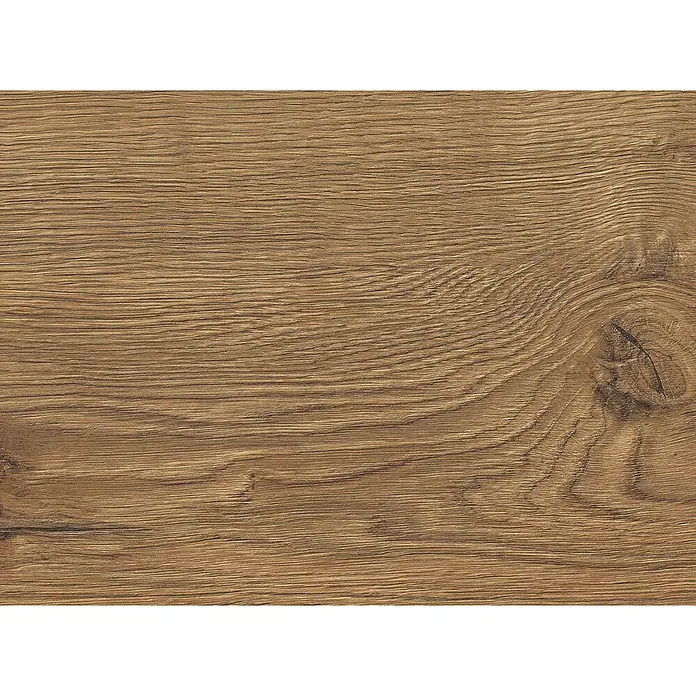 Living by Haro Laminat Gigante - Eiche Calgary Natur, Landhausdiele, 2.200 x 243 x 8 mm - Mittelbraune Holztextur mit natürlicher Maserung und einem Astloch, ideal für Boden oder Möbel.