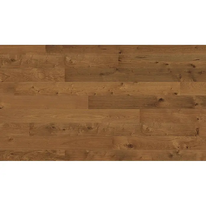 Living by Haro Parkett - Eiche Mocca Naturöl, Landhausdiele, 2.200 x 173 x 12 mm - Warmbrauner Hartholzboden mit natürlicher Maserung und sichtbaren Ästen.