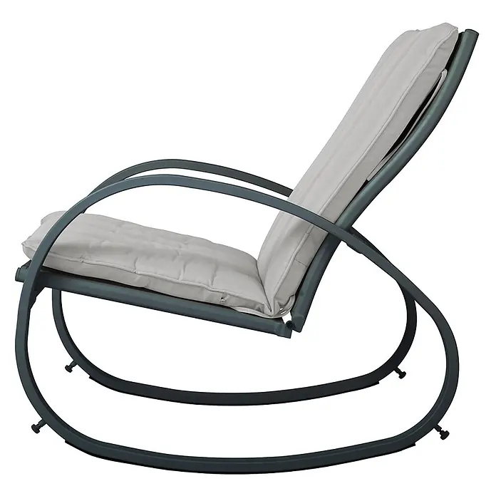 SVITA Garten-Schaukelstuhl EIBY DELUXE - 1 Stk., 50 % Polyester, 50 % Stahl, Hellgrau, B x T x H: 65 x 88 x 87 cm - Dunkelgrauer Metallschaukelstuhl mit hellgrauen Kissen.