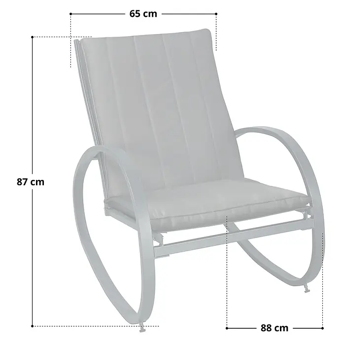 SVITA Garten-Schaukelstuhl EIBY DELUXE - 1 Stk., 50 % Polyester, 50 % Stahl, B x T x H: 65 x 88 x 87 cm - Hellgrauer metallischer Schaukelstuhl mit gepolsterten Kissen.