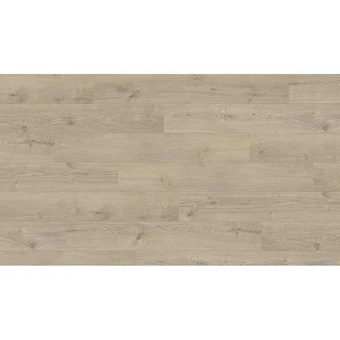Living by Haro Laminat NKL32 - Eiche Edmonton, Landhausdiele, 1.282 x 193 x 7 mm - Hellbraune Holzoptik-Bodenplanken mit natürlicher Maserung und Ästen.