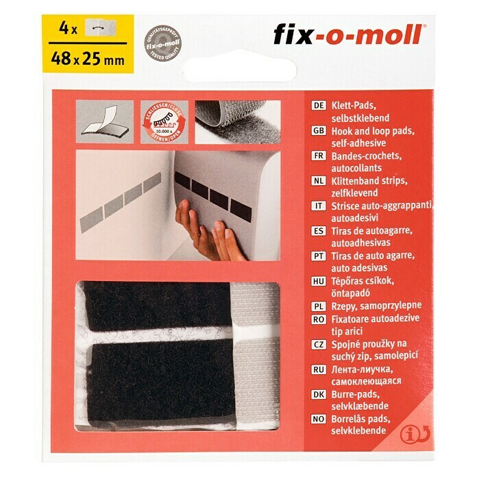 Fix-o-moll Podmetač na čičak (48 x 25 mm, Sivo / crno, Samoljepljivo, 4 kom)