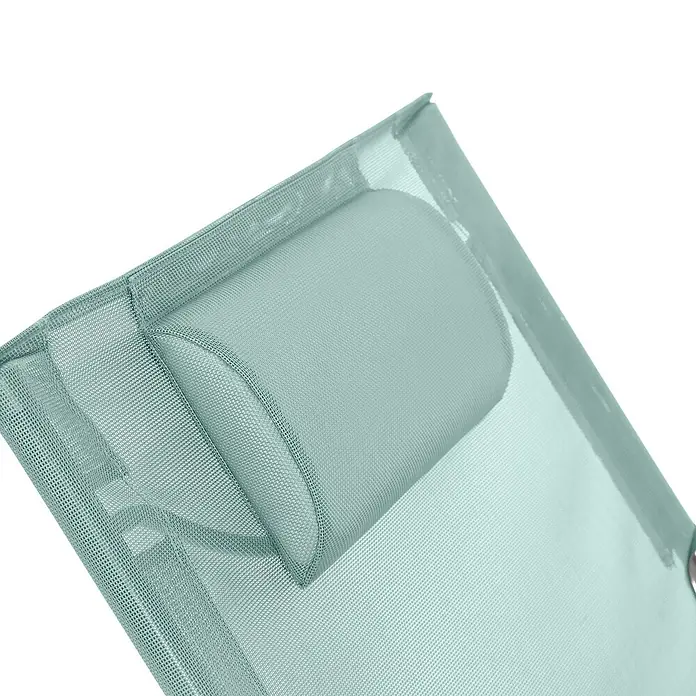 SVITA Garten-Liegestuhl TOMRA mit Hocker - 1 Stk., Pulverbeschichteter Stahl, Kunststoffgewebe, Klappbar, Blau, B x T x H: 61 x 77 x 93 cm - Türkisfarbene Netzstoffliege mit integriertem Kopfkissen.